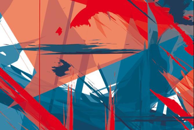 © HCW Bild mit stilisierten dicken Pinselstrichen und Flächen in verschiedenen Farben